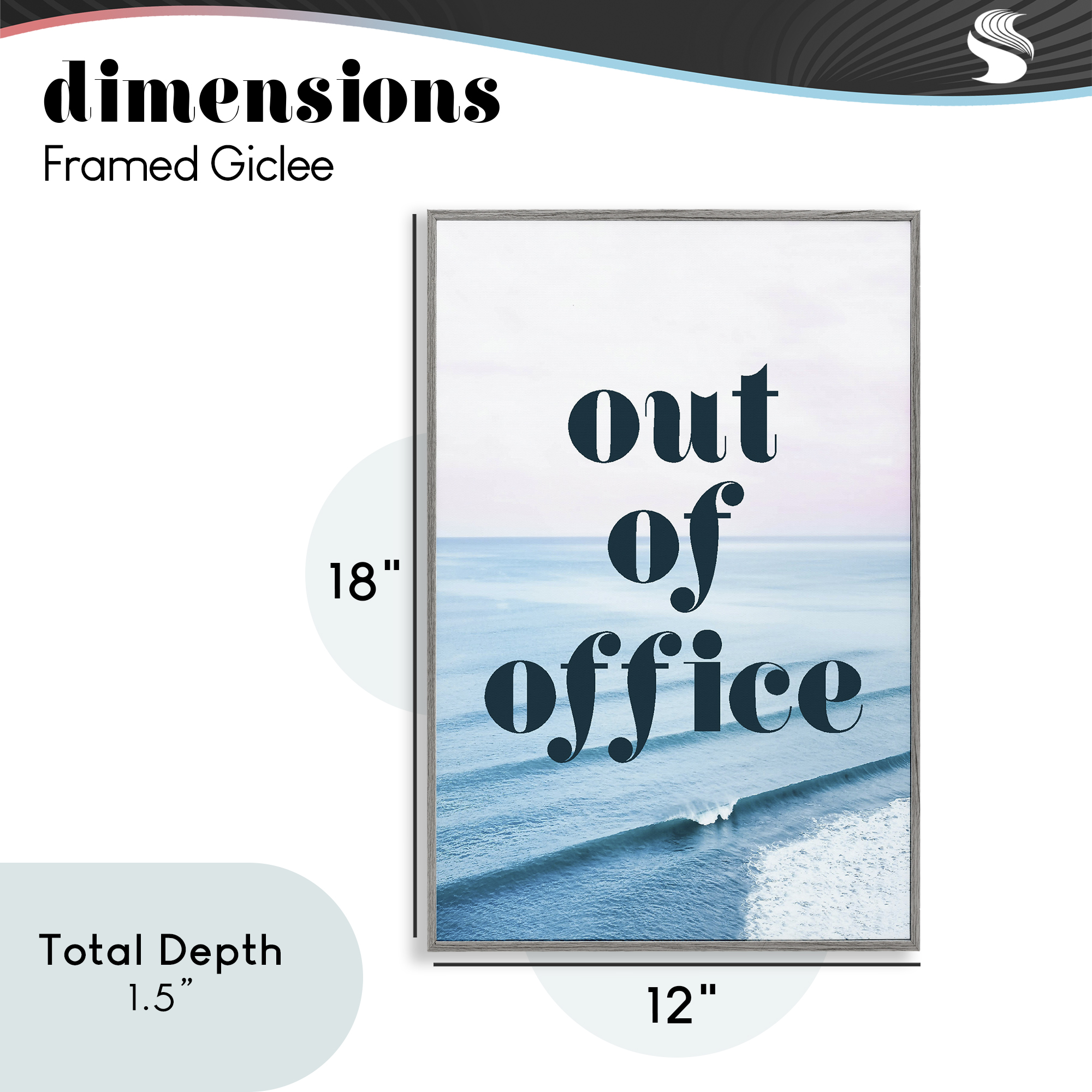 Out of Office Ocean Waves Gray Framed Giclee Art, design by Lil' Rue