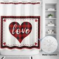 thumbnail image 4 of No Hook Shower Curtain with Built-in Rings - Valentines Day Washable Waterproof Fabric Bathroom Curtains for Hotel,Rentals, 66 X 72 Inch Long , Red and Black Buffalo Check Plaid Love Hearts, 4 of 9