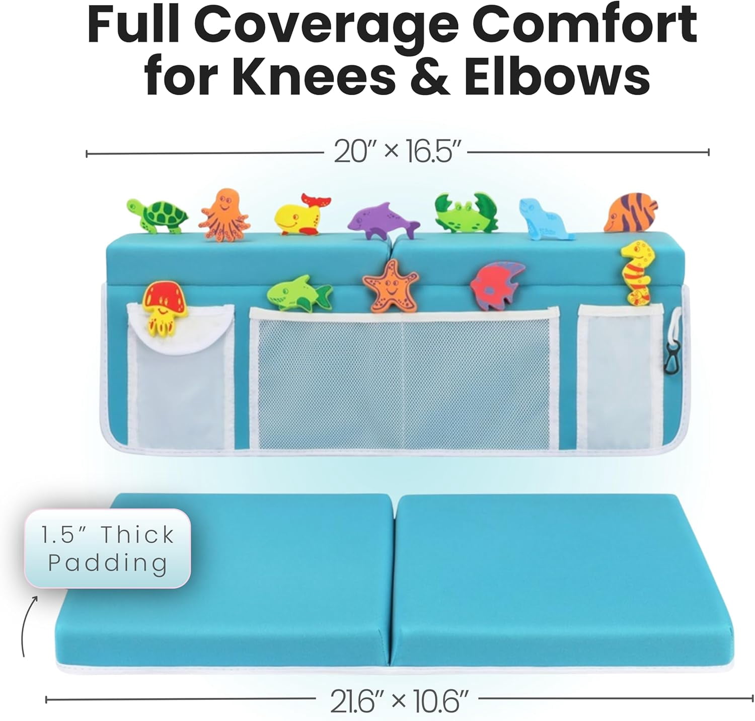 Bath Kneeler –8 Suction Cups & 1.5" Padding.Certified Non Toxic Bath Kneeling Pad for Bath Tub & 5 Bath Organizer. Fast Dry Baby Bath Kneeler and Elbow Rest Pad Set by -Blue