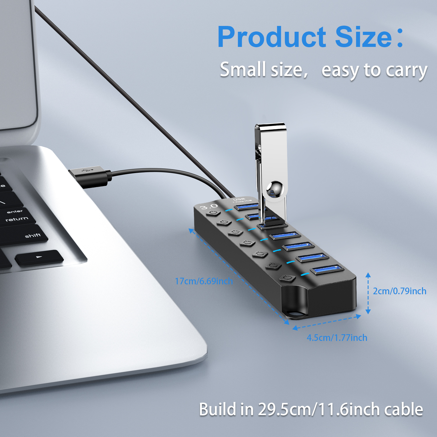 OWNTECH 7-Port USB 3.0 Hub with Power Adapter, Black photo 4