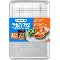2-Piece Baking Set – 10.5" x 15" Aluminum Pan with Stainless Steel Cooling Rack, Oven Safe up to 500°F, Includes Recipe Booklet
