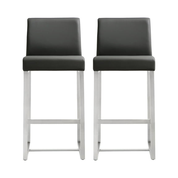 TOV Furniture Denmark Grey Vegan Leather Counter Stool with Silver Legs - Set of 2