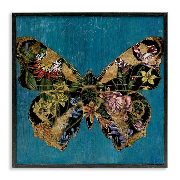 Stupell Industries Vivid Blue with Butterfly Animals Painting Black Framed Art Print Wall Art, 12 x 12