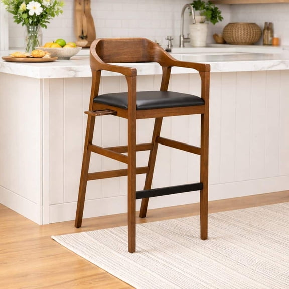 Rasmus Wood Extra Tall Bar Stool - Chestnut Wire-Brush Finish