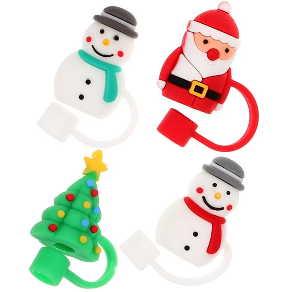 CIMAXIC 4Pcs Christmas Themed Multi-Colored PVC Straw Covers for Families and Office Workers Outdoor Activity