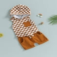 thumbnail image 3 of Ensemble d'Été 2 Pcs pour Bébé Garçon, Ensemble de T-shirt à Capuche Sans Manches à Imprimé Damier et Shorts, 3 of 7