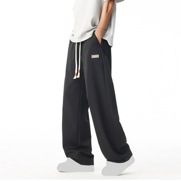 Pantalones deportivos casuales de longitud completa para hombre, con bolsillo y cordón, color sólido, cintura elástica, pantalones deportivos para hombre