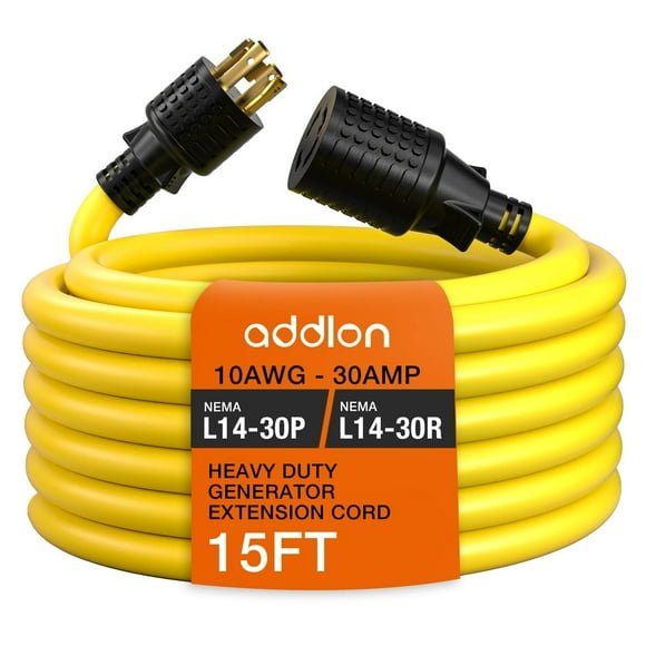 30 Amp 15FT Generator Extension Cord NEMA L14-30P/L14-30R 10 Gauge Yellow