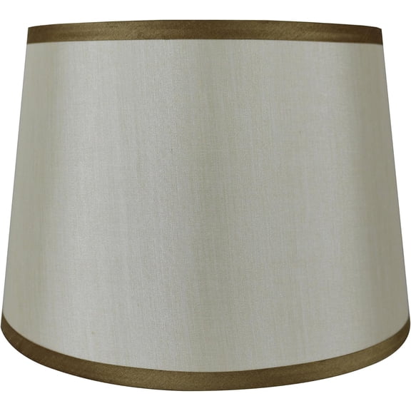 Urbanest Hardback Faux Silk French Drum Lampshade – 10" Top x 12" Bottom x 8.5" Slant Height – Cream With Gold Trim Tone – Spider Fitter - 1 Piece