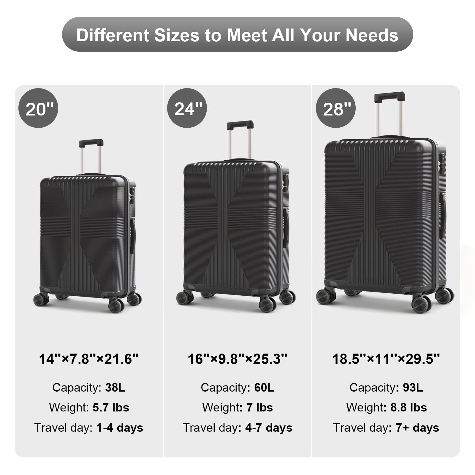 Zimtown 20" Carry-on Luggage Hardside Suitcase with 360° Spinner Wheels, Lightweight Unbreakable Travel Luggage, Dark Gray