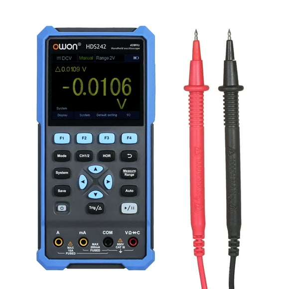 Owon Oscilloscope Portable HDS242 Multimètre avec Bande Passante de 40MHz, 2 Canaux, 20,000 Unités, Charge USB-C, et Batterie Lithium (Prise EU/US)