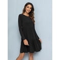 thumbnail image 3 of CALIPESSA Womens Fall Tiered Ruffle Hem Black Knee Length Dress Long Sleeve Boat Neck Solid Casual Flowy Pleated A-Line Dress, 3 of 5