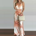 thumbnail image 3 of HOMBOM Women Jumpsuit Colorful Orange Sleeveless Hawaiian Style Split Leg Jumpsuits V-neck Wide-leg Jumpsuit M, 3 of 7