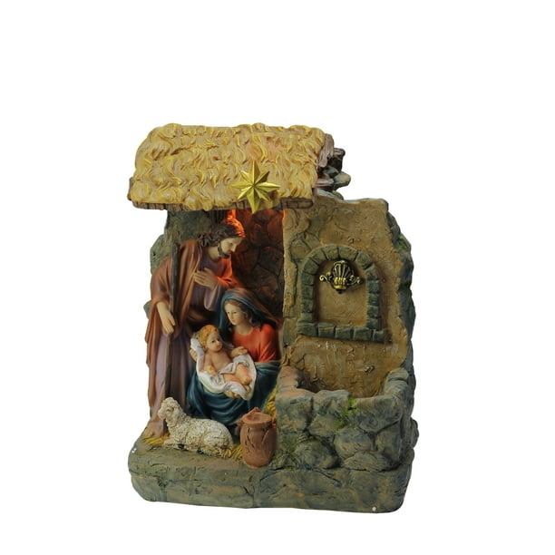 Northlight 14 "Fontaine de Nativité Religieuse de Famille Sainte Brune et Grise avec Décoration de Noël de Table de Lampe