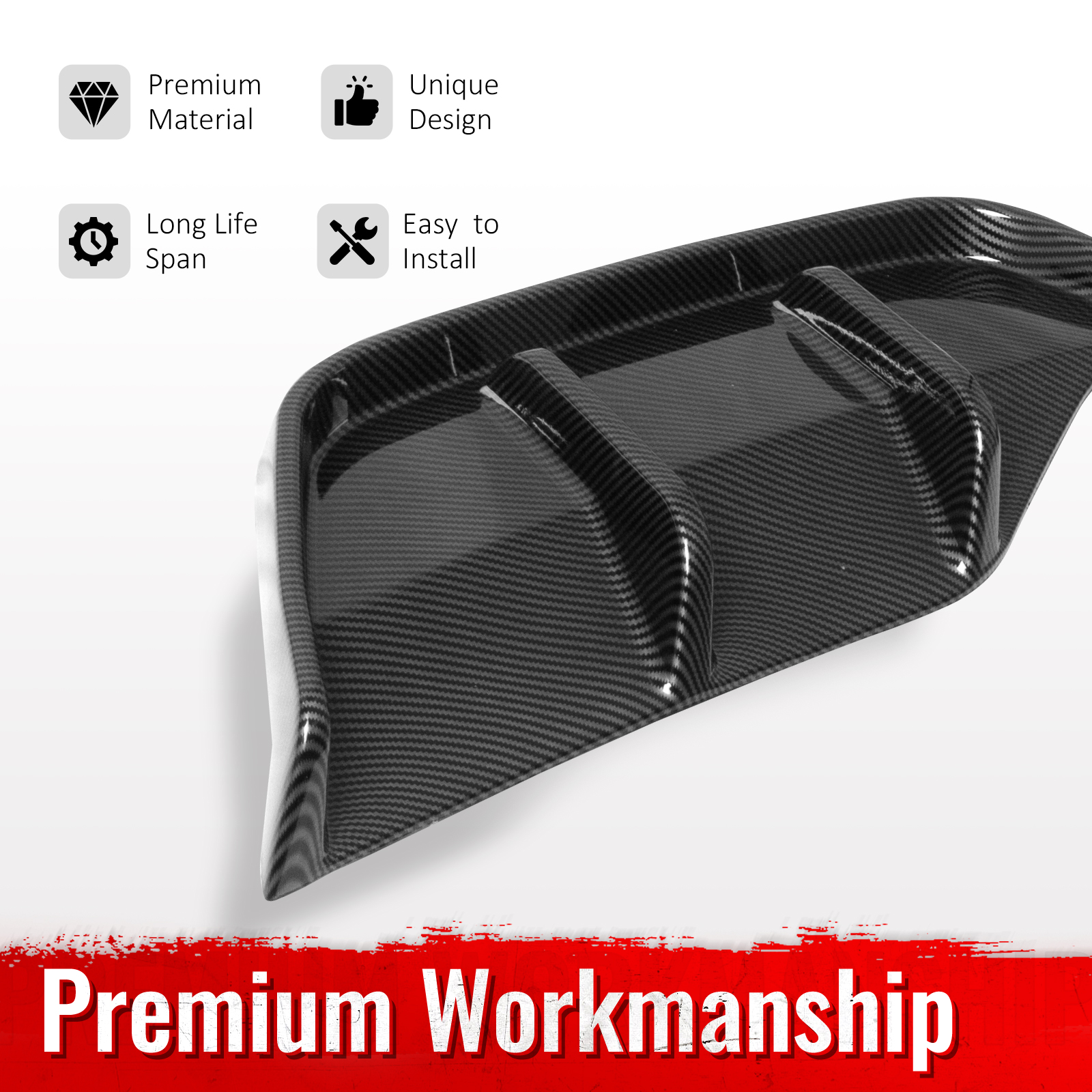 Ikon Motorsports Rear Aprons, Compatible with 2025-2026 Tesla Model Y Juniper,  IKON Style PP Polypropylene PP Carbon Fiber Print Rear Bumper Lip Lower Side Spat Valance Winglet Canard Protector 2PC