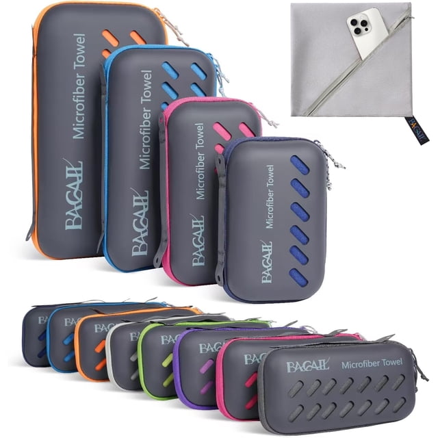 Bagail Toalla de Camping con Estuche Eva Toalla de Viaje de Microfibra compacta y Ultra Suave - Toallas súper absorbentes y Livianas de Secado rápido para Deportes Playa Gimnasio Mochilero Senderismo