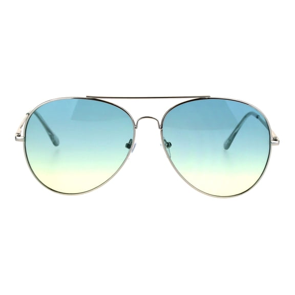 Oceanic Color Gradient Lens Oversize Retro Pilot Sunglasses Silver Blue Yellow