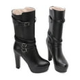 thumbnail image 5 of PiGOGI Women's High Heel Boots Belt Buckle Fashion Winter Fall Boots for Women Thick Sole Comfortable Punk Style Stylish OTK Boots Black 41, 5 of 5