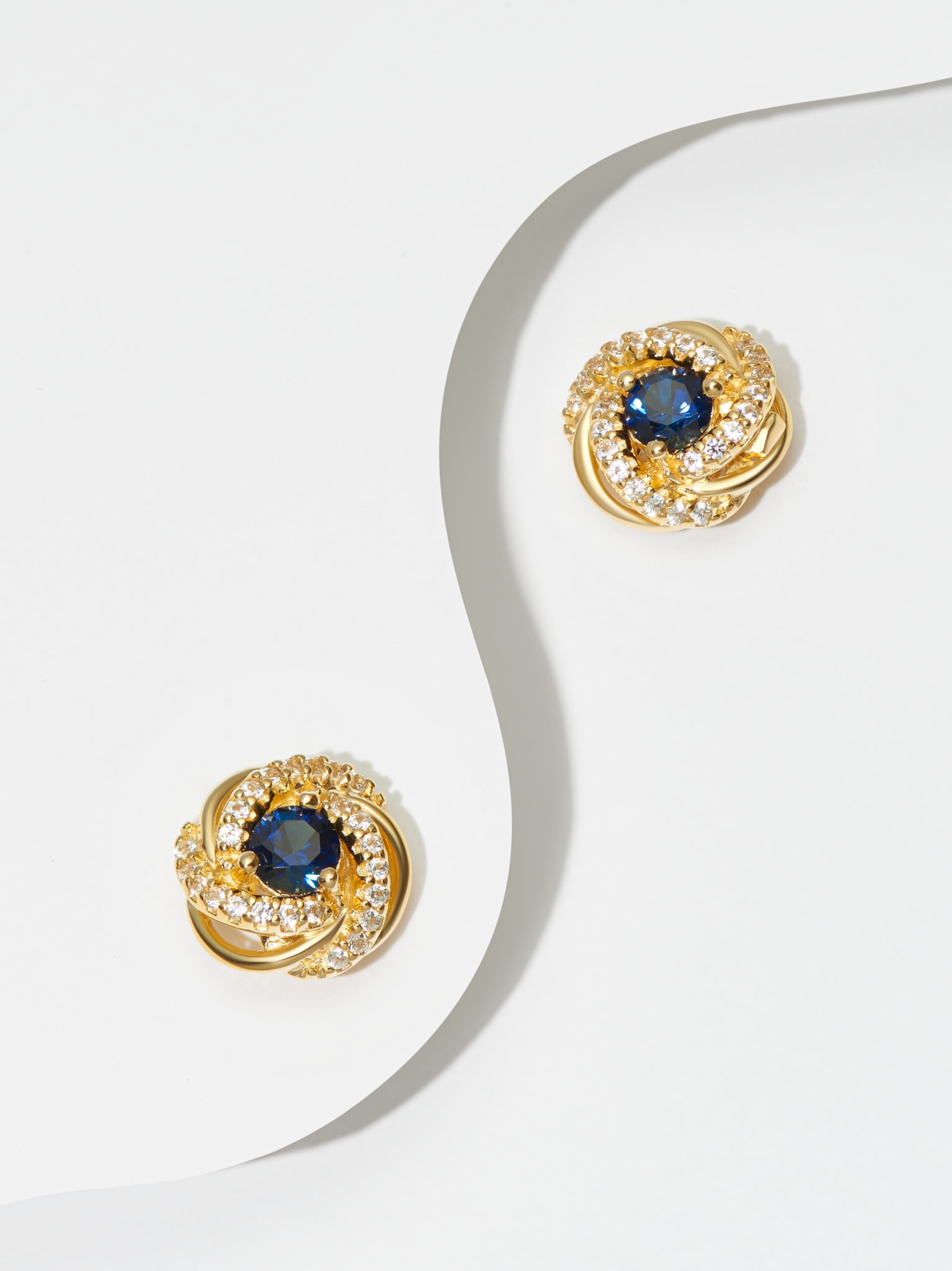 18K Yellow Gold Plated Sterling Silver Created Blue Sapphire September Birthstone Love Knot Stud Earrings for Women Gift for Her