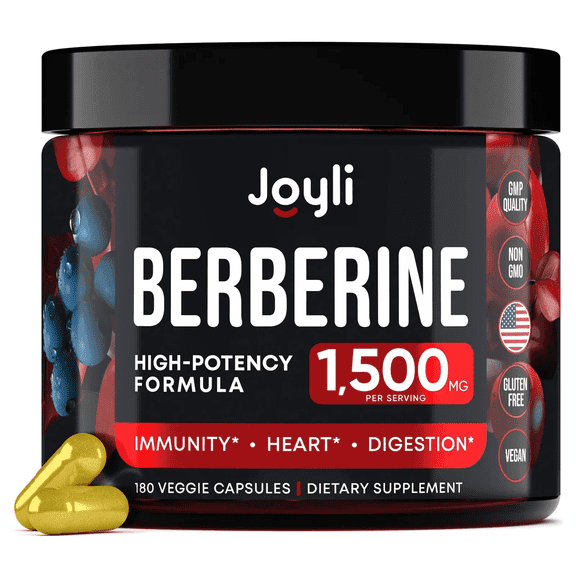 JOYLI 1500 mg Berberine Supplement with Citrus Bergamot for Immune Support and Heart Health, 180 Caps