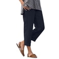 thumbnail image 3 of UVEASISHA Women Cotton Linen Capri Pants Elastic Waist Straight Leg Summer Casual Trousers Fashion Side Slit Going Out Capris with Pockets Navy XXL, 3 of 8