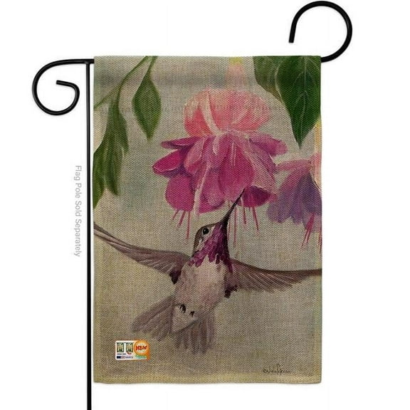 Breeze Decor BD-BI-G-105047-IP-DB-D-US16-SB 13 x 18.5 in. Flight of Hummingbird Burlap Garden Friends Birds Impressions Decorative Vertical Double Sided Flag