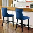 thumbnail image 2 of Velvet Bar Stools Set of 2, Upholstered Counter Height Bar Chair with Rivet and Button Trim, Bar Stool with Back and Footrest, for Dining Room, Kitchen, Pub, Blue, 2 of 7
