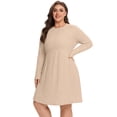 thumbnail image 6 of Cueply Women's Plus Size Ribbed Knit Dress Long Sleeve Crew Neck Empire Waist Casual A-Line Dress with Pockets, 6 of 8