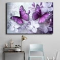 thumbnail image 4 of Mudket Framed Floral Canvas Wall Art Purple Butterfly White Lilac Flower Prints Wall Decor Elegant Botanical Canvas Print Ready to Hang for Bedroom Living Room Home Decor - 12"L x 8"W, 4 of 10
