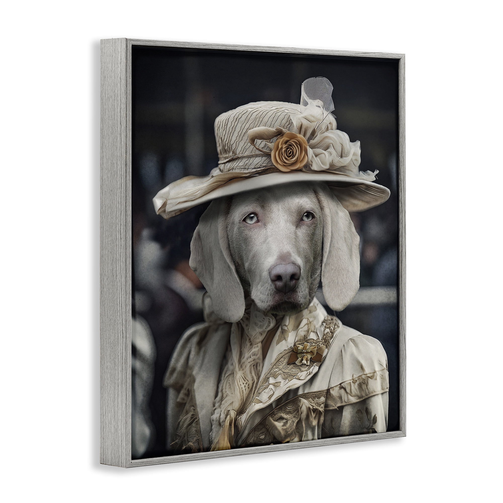 Stupell Industries Dog with Floral Hat Animals & Insects Painting Gray Framed Art Print Wall Art, 11 x 14