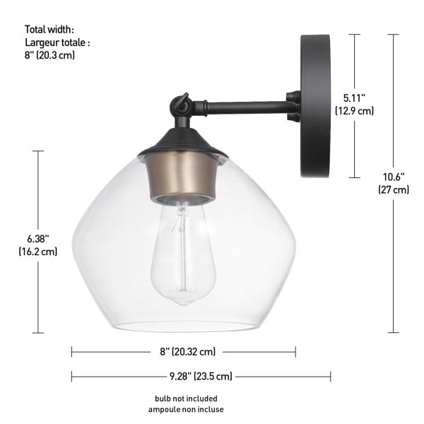 Harrow 1-Light Matte Black Wall Sconce with Clear Glass Shade
