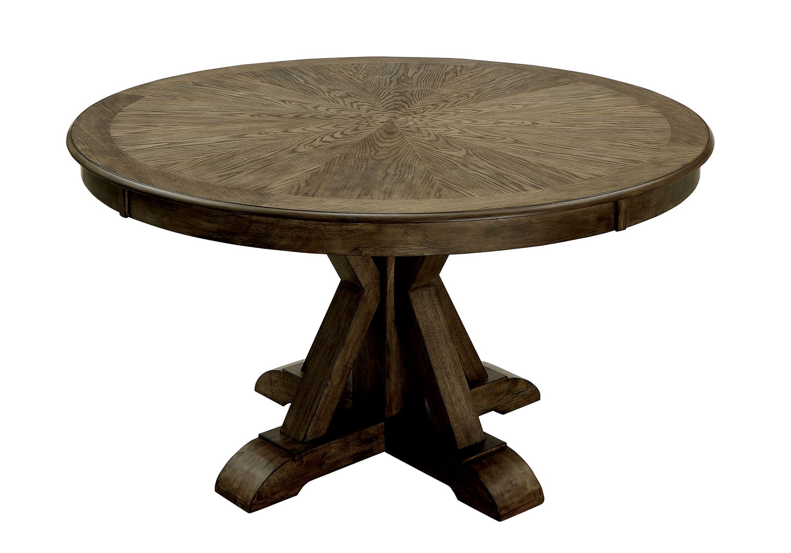Benzara Round Solid Wood Dining Table with Pedestal Base, Light Oak
