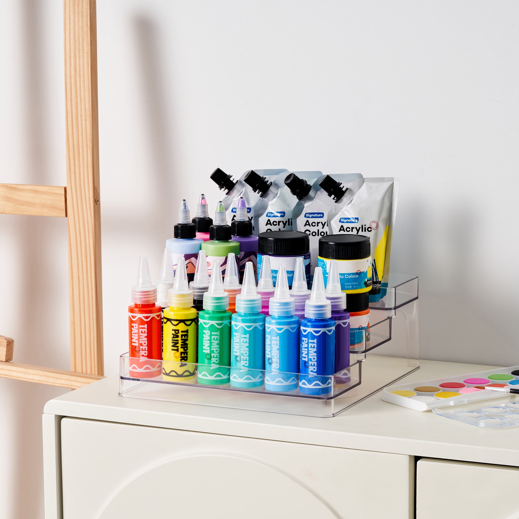 3-Tier Clear Storage Shelf Organizer by Simply Tidy - Sturdy Plastic Rack for Paint Bottles - Small Jars & Craft Supplies - 1 Pack
