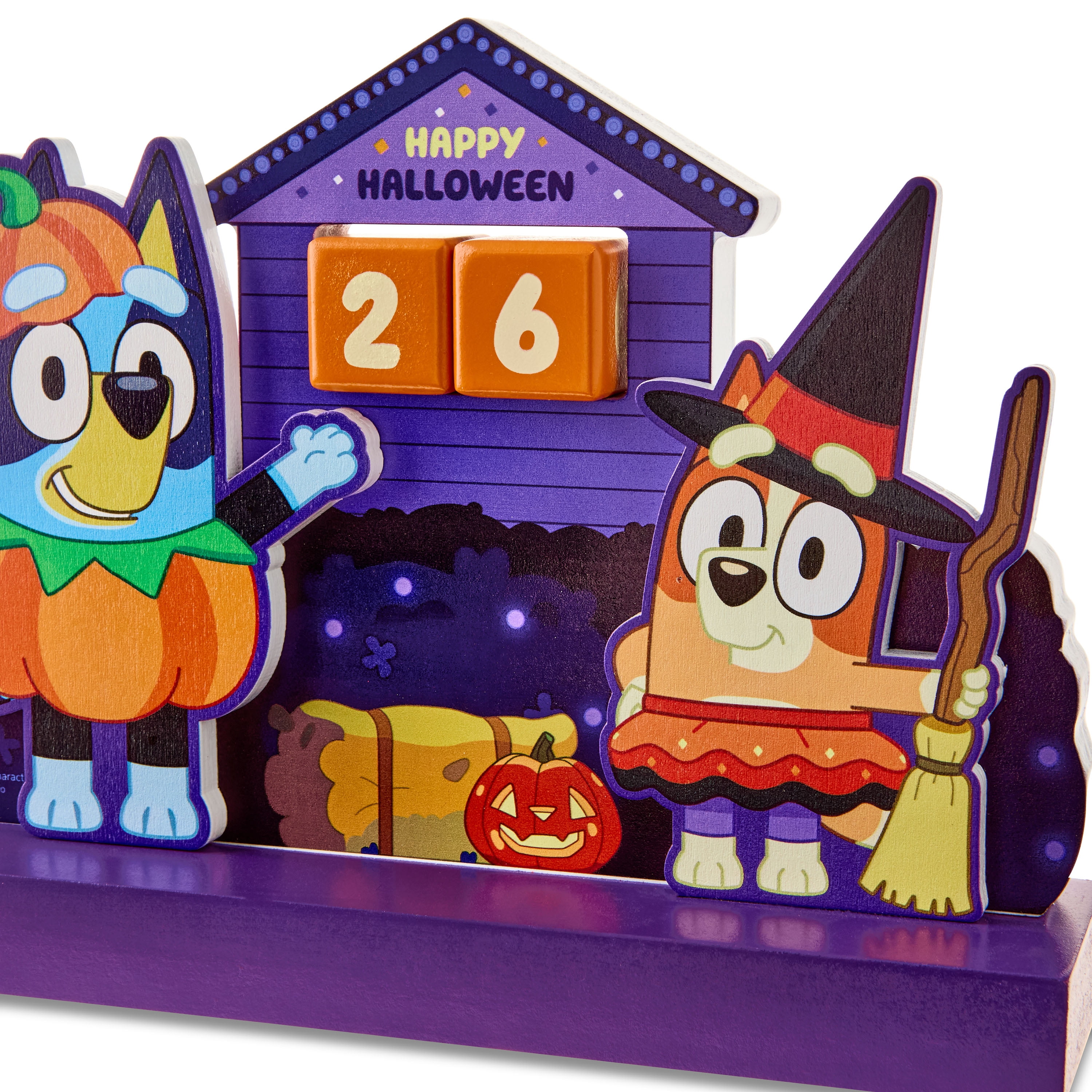 Bluey and Bingo Halloween Countdown Calendar – Wooden Tabletop Décor with Movable Date Blocks, 6″ x 8″ by Ruz