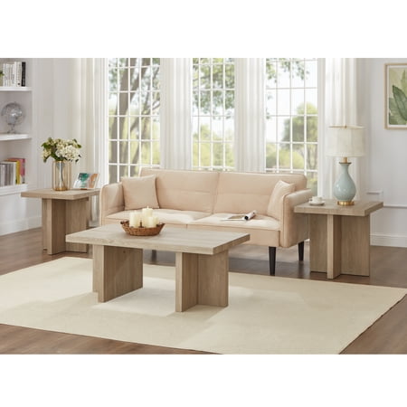 Roundhill Furniture Mchome 3-Piece Coffee Table Set Coffee Table and Two End Tables Oak Finish