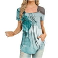 thumbnail image 1 of Mode Femme T-Shirt Décontracté Imprimé Col en V Manches Courtes Ample, 1 of 5