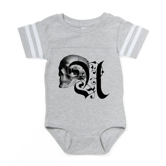 CafePress - Gothic Skull Initial U - Cute Infant Baby Football Bodysuit