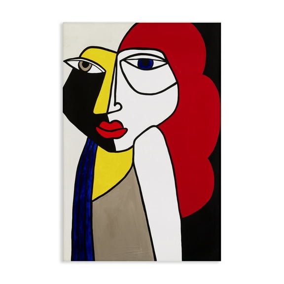 Stupell Industries Her Abstract Cubism Face People Painting Wrapped Canvas Art Print Wall Art, 16 x 24