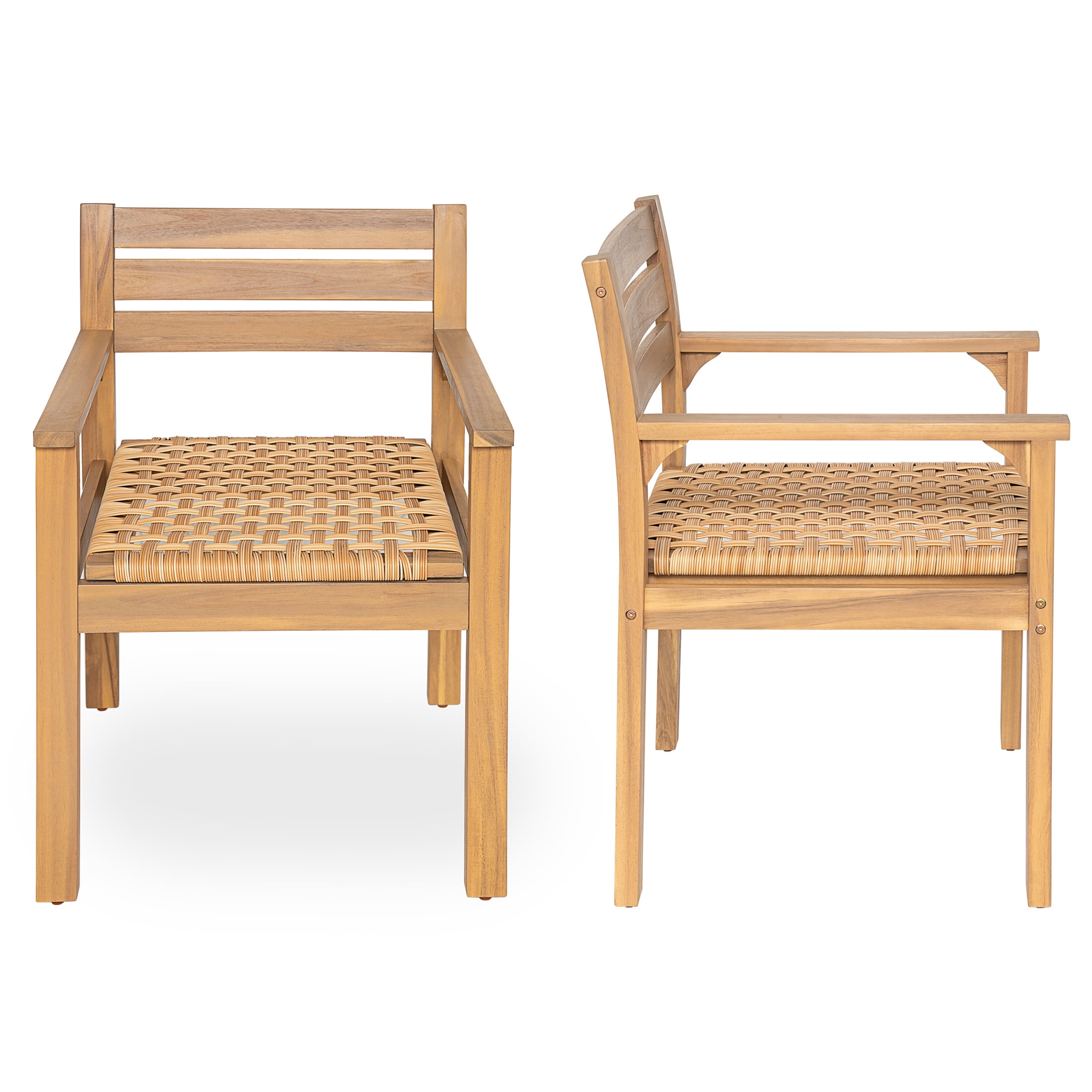 Christopher Knight Home 5-Piece Extendable Wood Patio Dining Set with Rustic Wicker Chairs, Light Teak