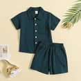 thumbnail image 2 of Yindaity Toddler Boy Patchwork Summer Outfits Short Sleeve Button Down Shirt Tops & Casual Shorts Sets Baby 2T 3T 4T 5T Clothes (Dark Green,2-3 Years), 2 of 6