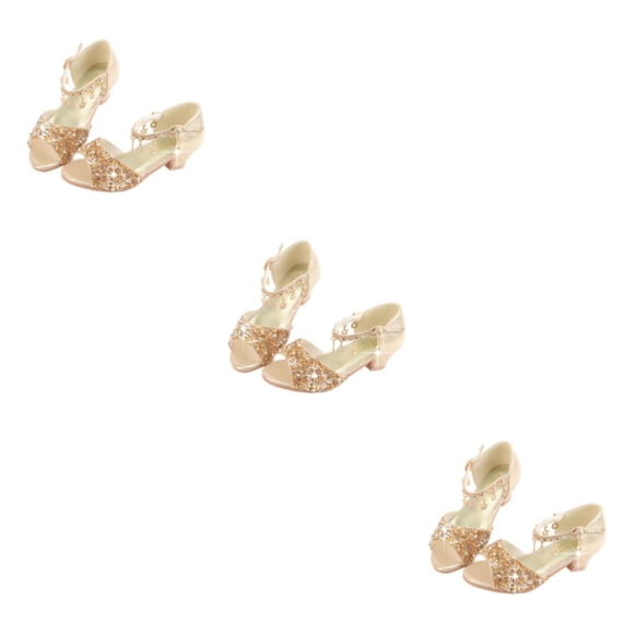 Qarigey Niñas Bailarina Zapatos con purpurina Lentejuelas Ballet Boda Fiesta Navidad Tacones altos Sandalias con cordones Rendimiento Oro Type1 NO1