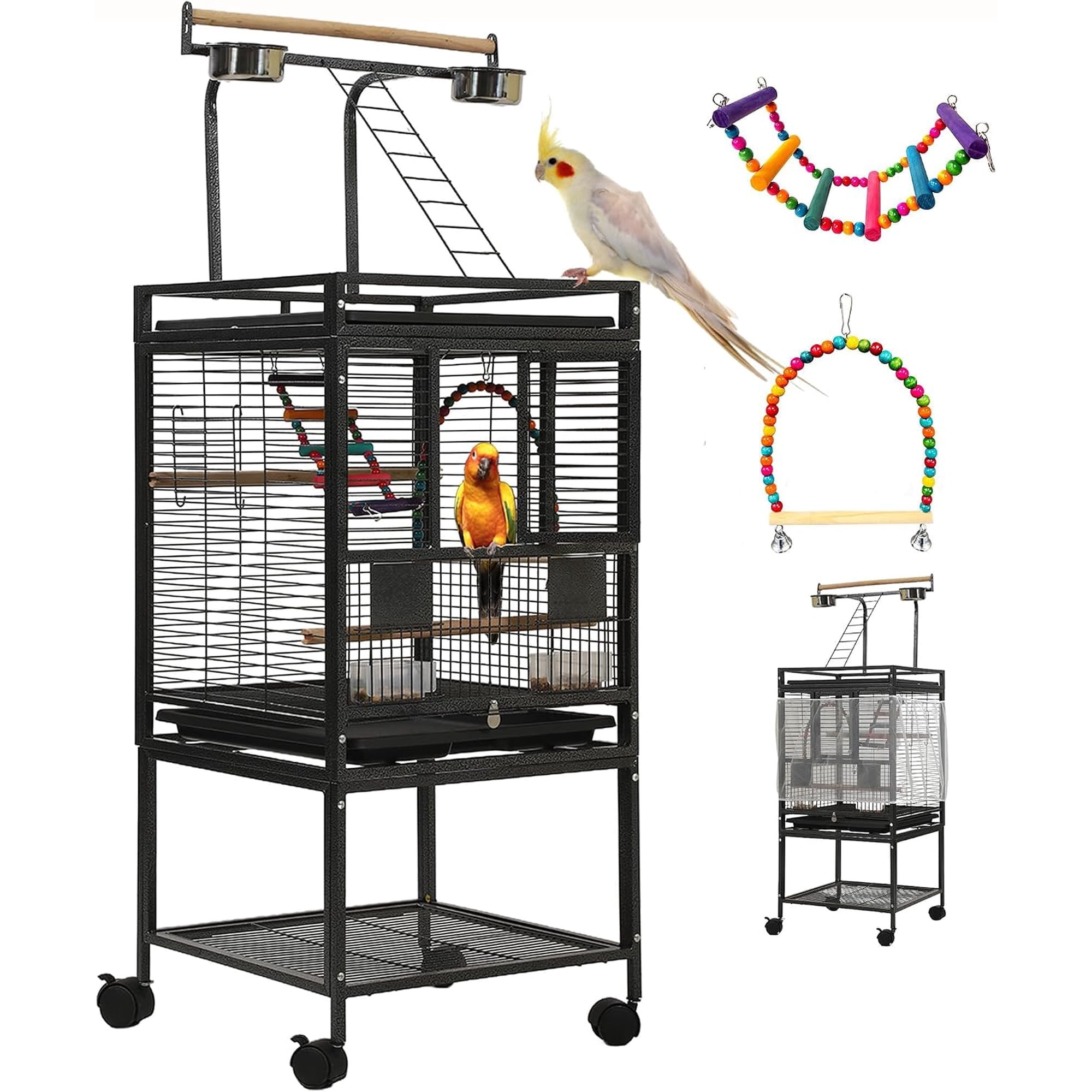 51 Inch Small Bird Cage with Stand – Parakeet & Parrot Cage with Toys, Accessories for Lovebirds, Cockatiels, Conures, Finches, Canaries & Budgies