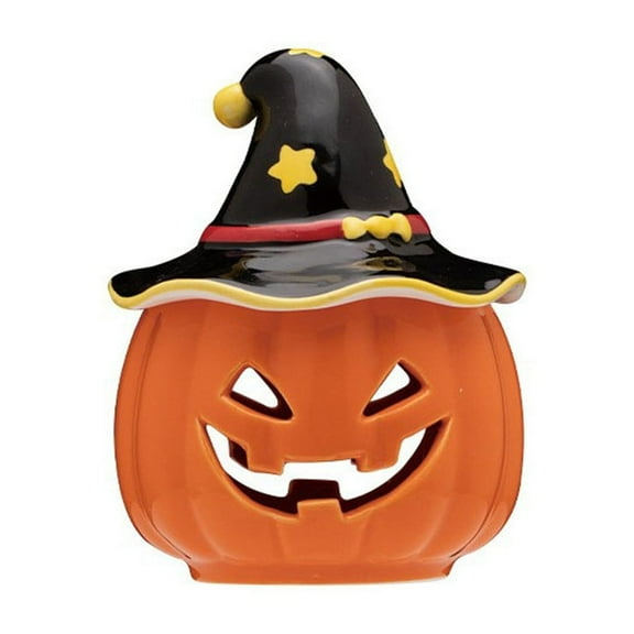 PEIBang Halloween Ceramic Pumpkin Candle Holder,Halloween Desktop Decorations,Decorative Orange Pumpkin Shaped Candlestick for Indoor Home Decorations