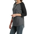 thumbnail image 4 of 3/4 Sleeve Raglan Shirts for Women Color Block Henley Blouse Button Tunic Tops(Black 2XL), 4 of 5