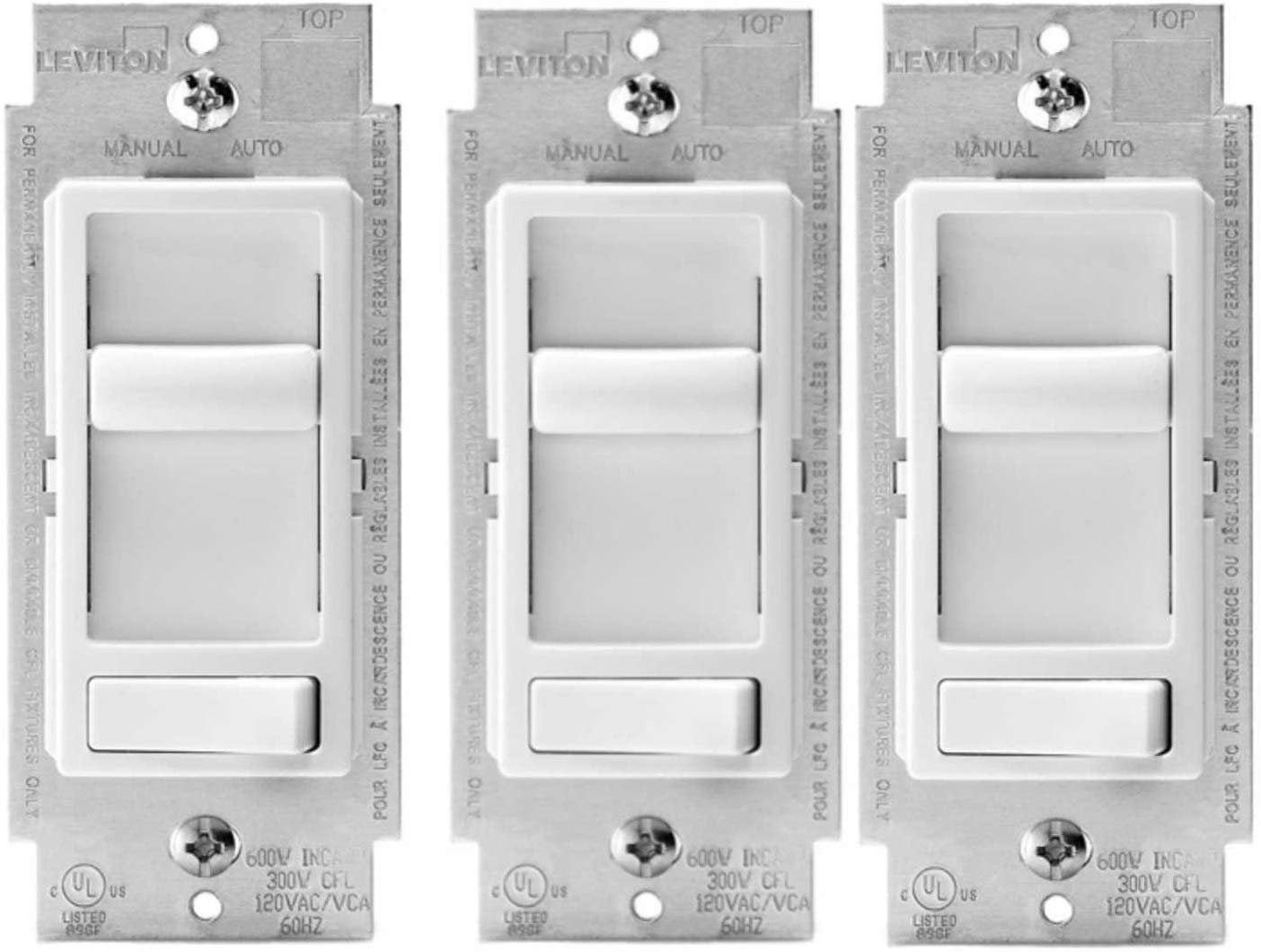 White 2 Pack Leviton 6674-P0W SureSlide Universal 150-Watt LED and CFL/600-Watt Incandescent Dimmer 