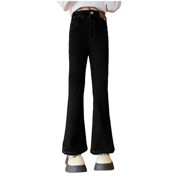Gibobby Girls' Stretch Denim Jeans Bell-Bottom Style Pants with Flared Legs Toddler Girls Stretch Skinny Jeans(Black,5-6 Years)