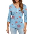 thumbnail image 4 of 4th of July Shirts Women 3/4 Sleeve T-Shirts Casual American Flag Print Tops USA 250th Anniversary Celebration Party Pullover Independence Day Patriotic V Neck Blouses Multicolor L, 4 of 6