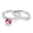 thumbnail image 3 of Gem Stone King 925 Sterling Silver Pink Mystic Topaz and White Topaz Wedding Engagement Ring Band Bridal Set for Women (3.01 Cttw, Gemstone November Birthstone, Round 7MM, Size 6), 3 of 4