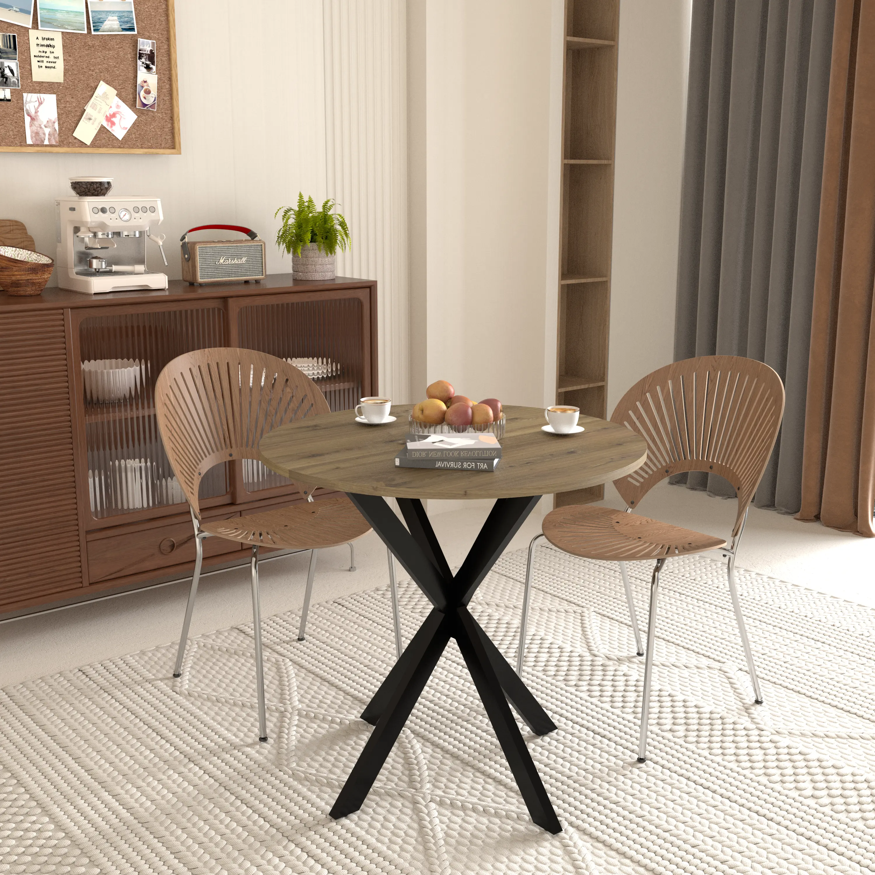 Aukfa Round Dining Table for 4, 31.5" Small Kitchen Table with MDF Top & Metal Legs for Kitchen, Living Room, Small Space, Vintage Industrial Style, Rustic Brown