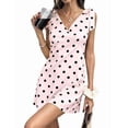 thumbnail image 3 of Women's Polka Dot V-Neck Shoulder Detail Sleeveless Mini Dress Pink M, 3 of 10